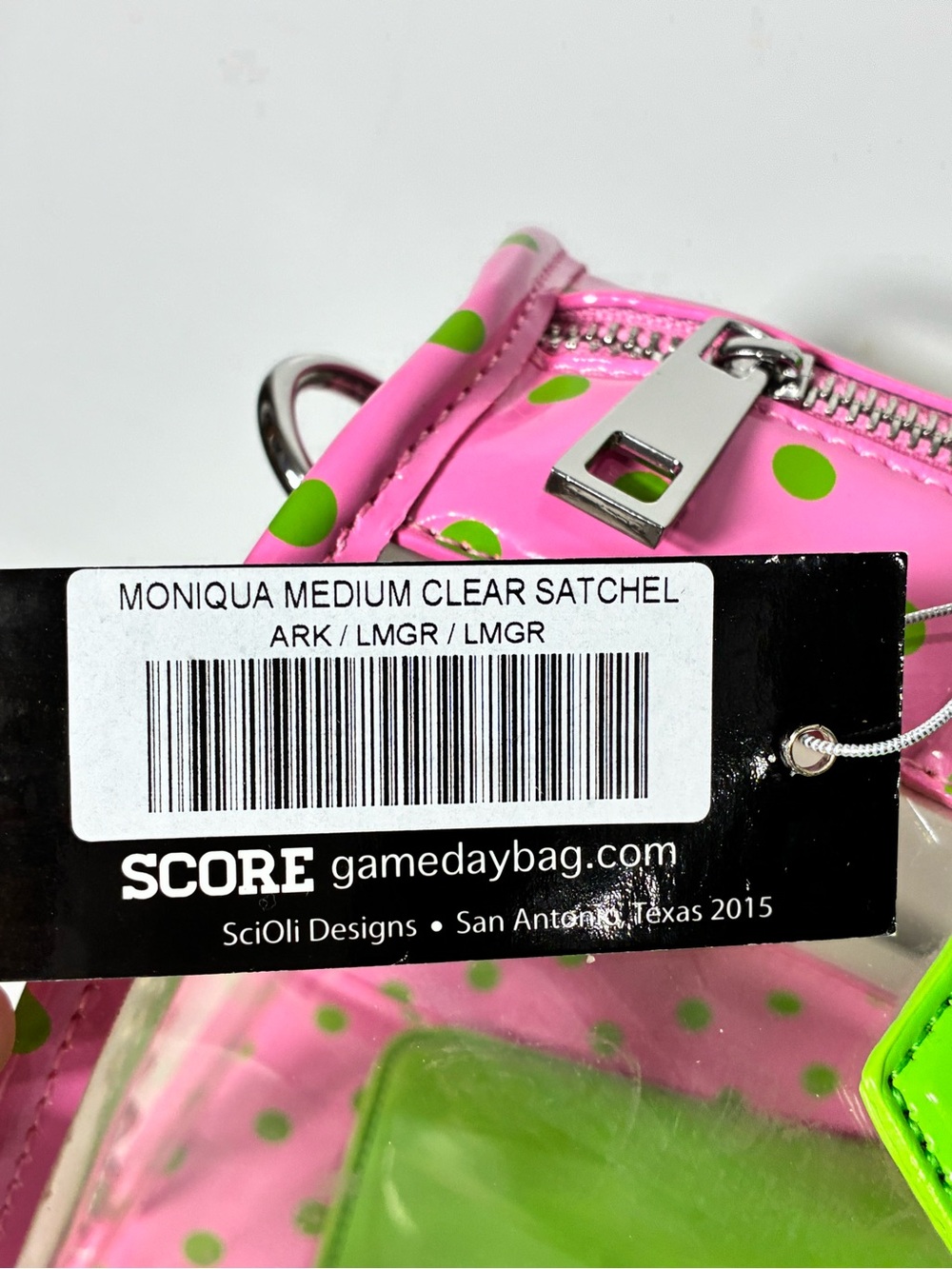 Stadium approved Clear bag NWT Dustbag bagcharm incl. pink lime green polkadot - Picture 17 of 17